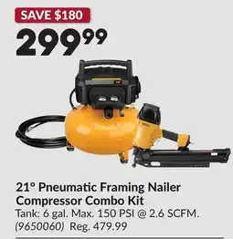 Princess Auto 21° Pneumatic Framing Nailer Compressor Combo Kit offer