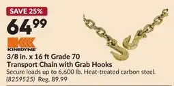Princess Auto 3/8 in. x 16 ft Grade 70 Transport Chain with Grab Hooks offer