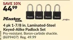 Princess Auto 4 pk 1-7/8 in. Laminated-Steel Keyed-Alike Padlock Set offer