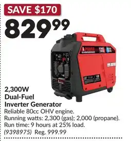 Princess Auto 2,300W Dual-Fuel Inverter Generator offer