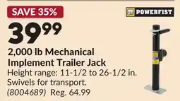 Princess Auto 2,000 lb Mechanical Implement Trailer Jack offer