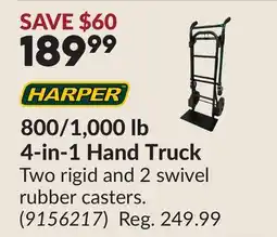 Princess Auto HARPER 800/1,000 lb 4-in-1 Hand Truck offer