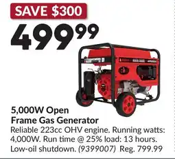 Princess Auto 5,000W Open Frame Gas Generator offer