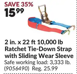 Princess Auto 2 in. x 22 ft 10,000 lb Ratchet Tie-Down Strap with Sliding Wear Sleeve offer