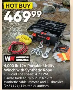 Princess Auto 4,000 lb 12V Portable Utility Winch with Synthetic Rope offer