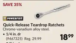 Princess Auto Quick-Release Teardrop Ratchets offer