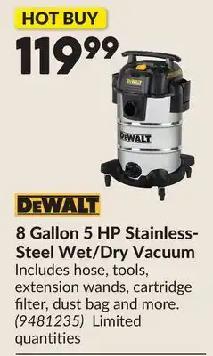 Princess Auto DEWALT 8 Gallon 5 HP Stainless-Steel Wet/Dry Vacuum offer