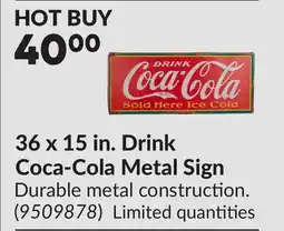 Princess Auto 36 x 15 in. Drink Coca-Cola Metal Sign offer