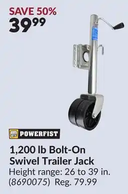 Princess Auto 1,200 lb Bolt-On Swivel Trailer Jack offer