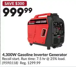 Princess Auto 4,300W Gasoline Inverter Generator offer