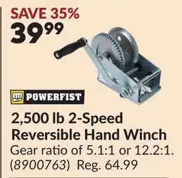 Princess Auto 2,500 lb 2-Speed Reversible Hand Winch offer