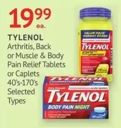 IDA Pharmacy Tylenol arthritis, back or muscle & body pain relief tablets or caplets offer