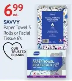 IDA Pharmacy Savvy paper towel 3 rolls or facial tissue 6s offer