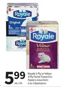 Pharmasave Royale 2 Ply or Velour 3 Ply Facial Tissue offer