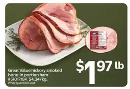 Walmart Great Value hickory smoked bone-in portion ham offer
