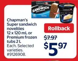 Walmart Chapman's Super Sandwich Novelties or Premium Frozen Tubs offer
