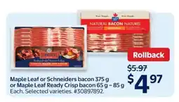 Walmart MAPLE LEAF OR SCHNEIDERS BACON offer
