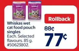 Walmart Whiskas wet cat food pouch singles offer