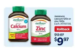 Walmart Jamieson Calcium 120s or Zinc 100s offer