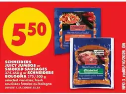No Frills SCHNEIDERS JUICY JUMBOS OR SMOKED SAUSAGES offer