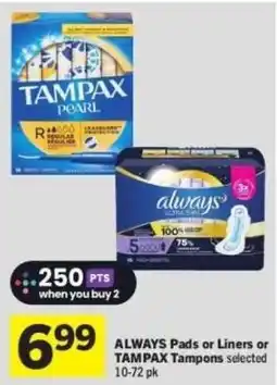 Co-op Always Pads or Liners or Tampax Tampons offer