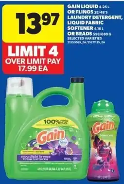 Real Canadian Superstore Gain liquid laundry detergent, liquid fabric softener or beads offer