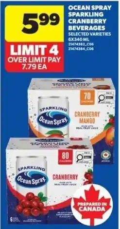 Real Canadian Superstore Ocean Spray sparkling cranberry beverages offer