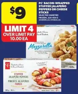 Real Canadian Superstore PC bacon-wrapped stuffed jalapeño peppers or cheese sticks offer
