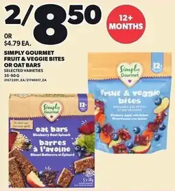 Loblaws Simply Gourmet fruit & veggie bites or oat bars offer