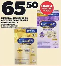 Loblaws Enfamil A+ NeuroPro or Gentlease baby formula powder refills offer