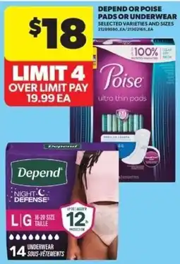 Real Canadian Superstore Depend or Poise pads or underwear offer