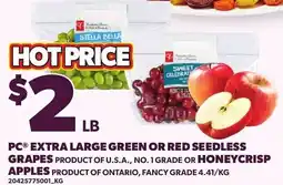 Loblaws PC extra large green or red seedless grapes or honeycrisp apples offer