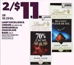 Loblaws Lindt Excellence, Lindor 80-200 g or Ghirardelli chocolate bars offer