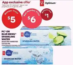 Loblaws PC or Blue Menu sparkling water offer