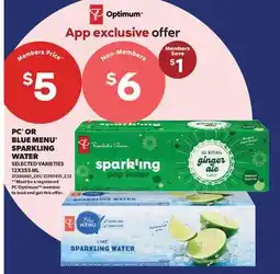 Real Canadian Superstore PC OR BLUE MENU SPARKLING WATER offer