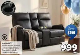 JYSK ABILDSKOV Power recliner, 2-seater, with storage console, faux leather, black offer