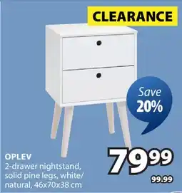 JYSK OPLEV 2-drawer nightstand, solid pine legs, white/natural offer