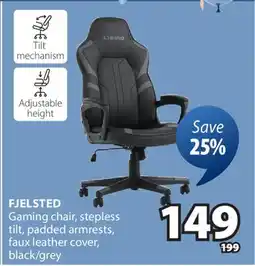 JYSK FJELSTED Gaming chair, stepless tilt, padded armrests, faux leather cover, black/grey offer