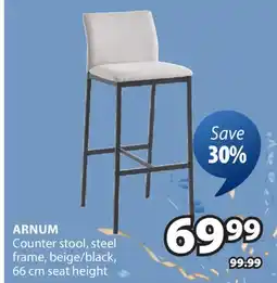 JYSK ARNUM Counter stool, steel frame, beige/black, 66 cm seat height offer