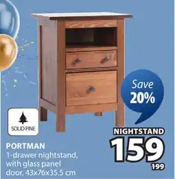 JYSK PORTMAN 1-drawer nightstand, with glass panel door, 43x76x35.5 cm offer