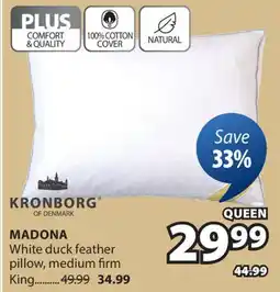 JYSK Madona White duck feather pillow, medium firm offer