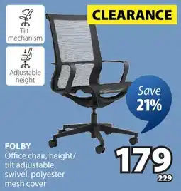 JYSK FOLBY Office chair, height/tilt adjustable, swivel, polyester mesh cover offer