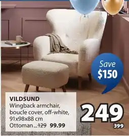 JYSK VILDSUND Wingback armchair, boucle cover, off-white, 91x98x88 cm offer