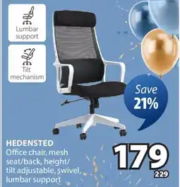 JYSK HEDENSTED Office chair, mesh seat/back, height/tilt adjustable, swivel, lumbar support offer