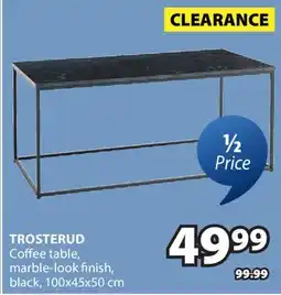 JYSK TROSTERUD Coffee table, marble-look finish, black, 100x45x50 cm offer