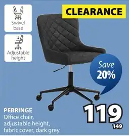 JYSK PEBRINGE Office chair, adjustable height, fabric cover, dark grey offer