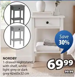 JYSK NORDBY 1-drawer nightstand, with shelf, white, light grey or dark grey offer