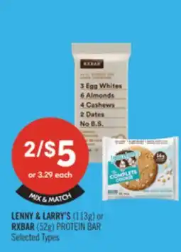 Shoppers Drug Mart LENNY & LARRY'S (113g) or RXBAR (52g) PROTEIN BAR offer