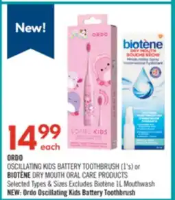 Shoppers Drug Mart ORDO OSCILLATING KIDS BATTERY TOOTHBRUSH (1's) or BIOTENE DRY MOUTH ORAL CARE PRODUCTS offer