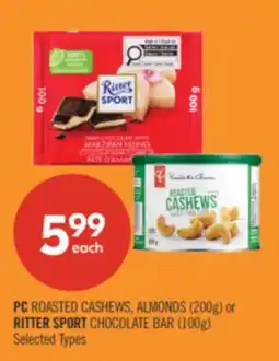 Shoppers Drug Mart PC ROASTED CASHEWS, ALMONDS (200g) or RITTER SPORT CHOCOLATE BAR (100g) offer